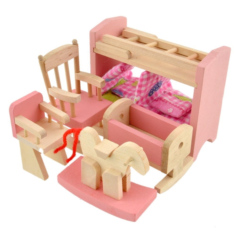 Mini Doll House Furniture Toy Set Kids Bedroom Toys