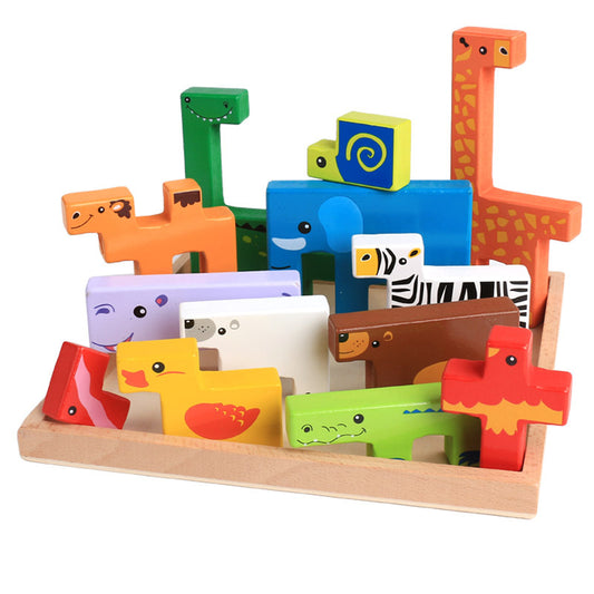 Ensemble de puzzle de blocs de construction d'animaux en bois créatifs pour enfants