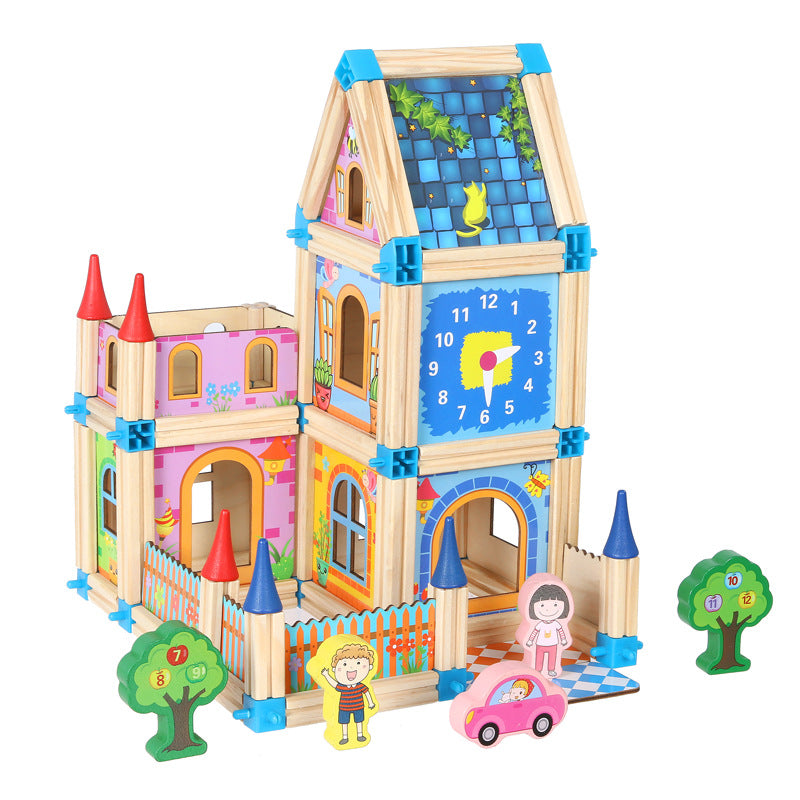 Holzhaus-Bausteine-Spielzeug-Set für Kinder