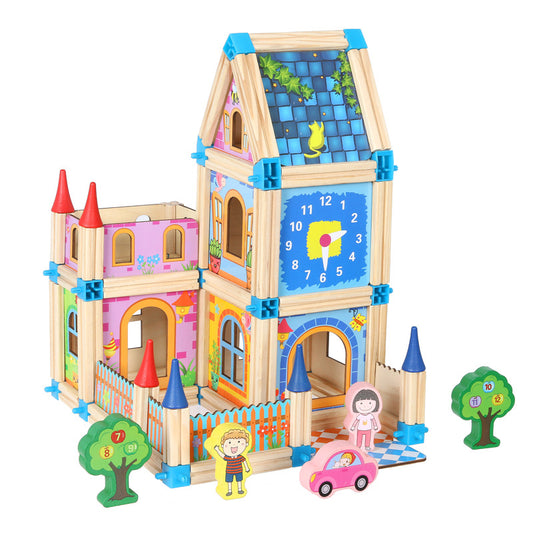 Wooden House Building Blocks Toy Set for Kids