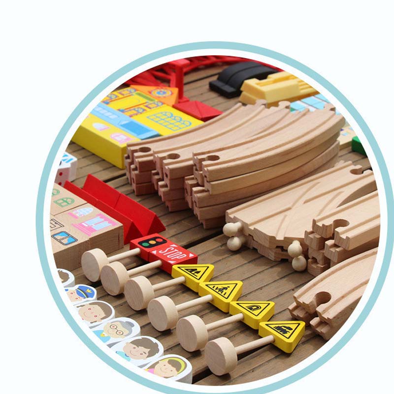 Town Train Track Building Set Wooden Train Toys for Kids