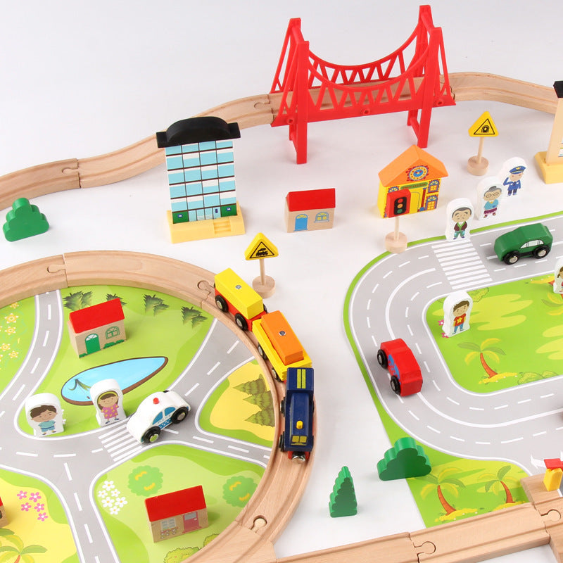 Town Train Track Building Set Wooden Train Toys for Kids