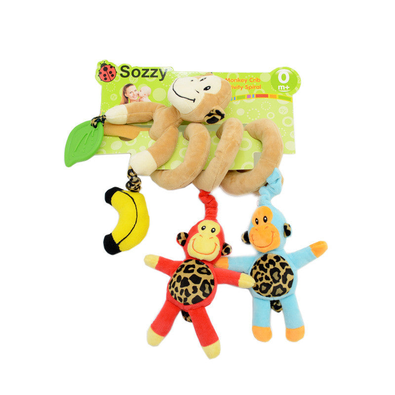 Plush Monkey Spiral Rattle Toy for Baby Cribs and Strollers