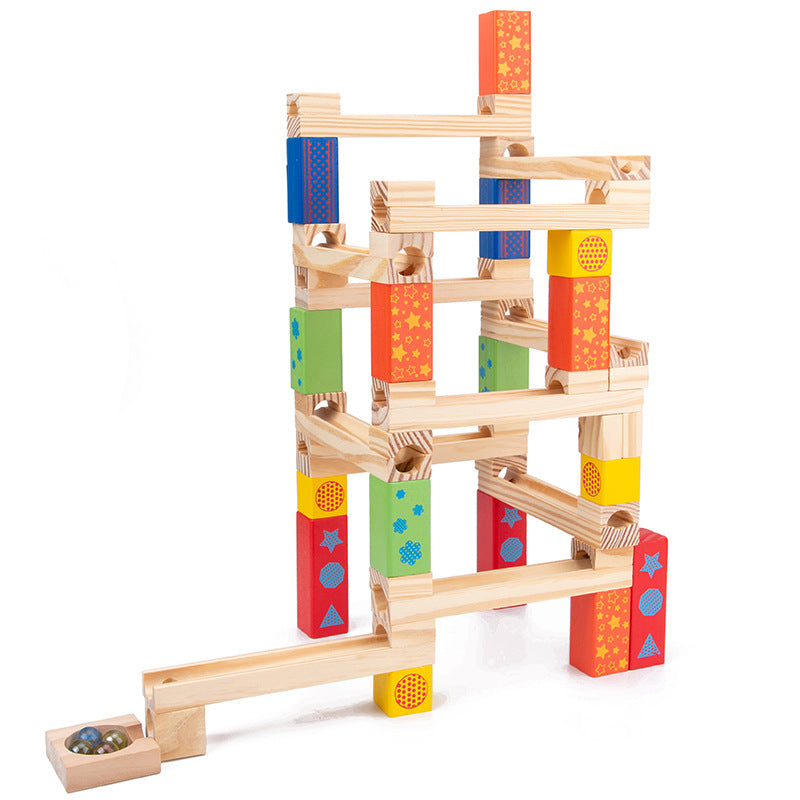 Creative Wooden Marble Run Track DIY Stacking Toys For Kids