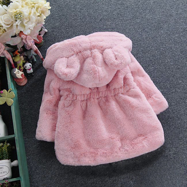 Girls Hooded Coat Warm Fleece Fur Winter Jackets for Toddlers