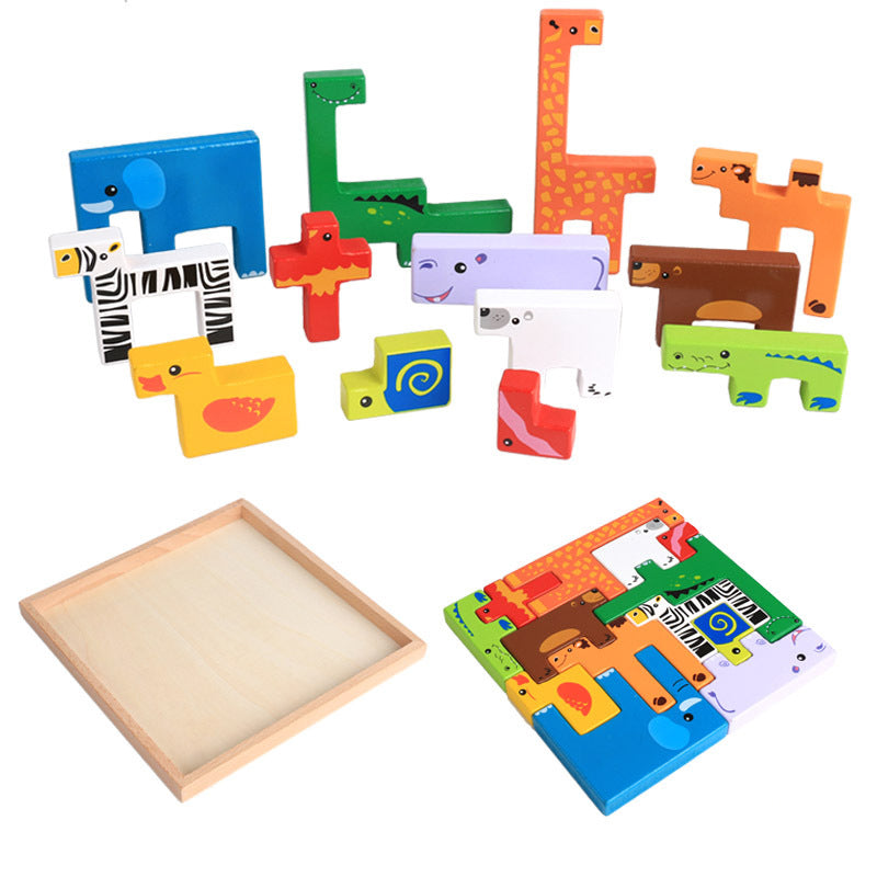 Creative Wooden Animal Building Blocks Puzzle Set for Kids