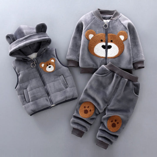 Toddlers Sweatsuit with Jacket Kids Winter Outfit Boys Girls Gray Pink Fleece Lining Kids Sweatshirt Sweatpants Sleevles Jacket with hood for 18 month to 4 years old Winter Clothes for Kids - TheToddly