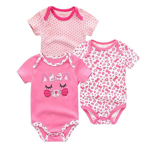 3-pack Kitty Heart Pink Baby Rompers for Newborns - The Toddly