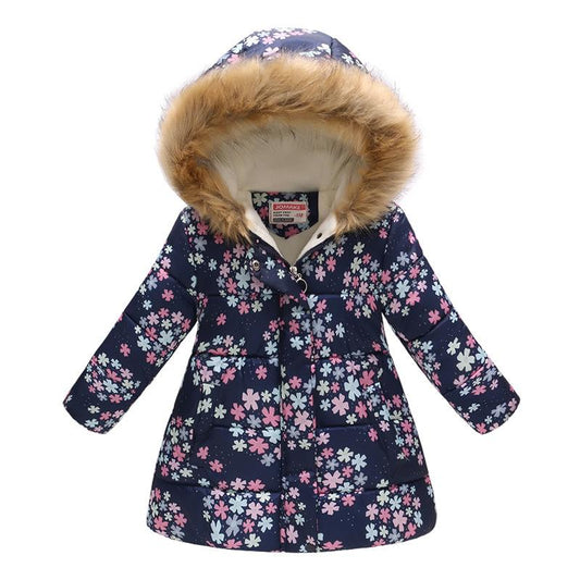 Toddler Girls Floral Winter Jackets Hooded Windproof Coats