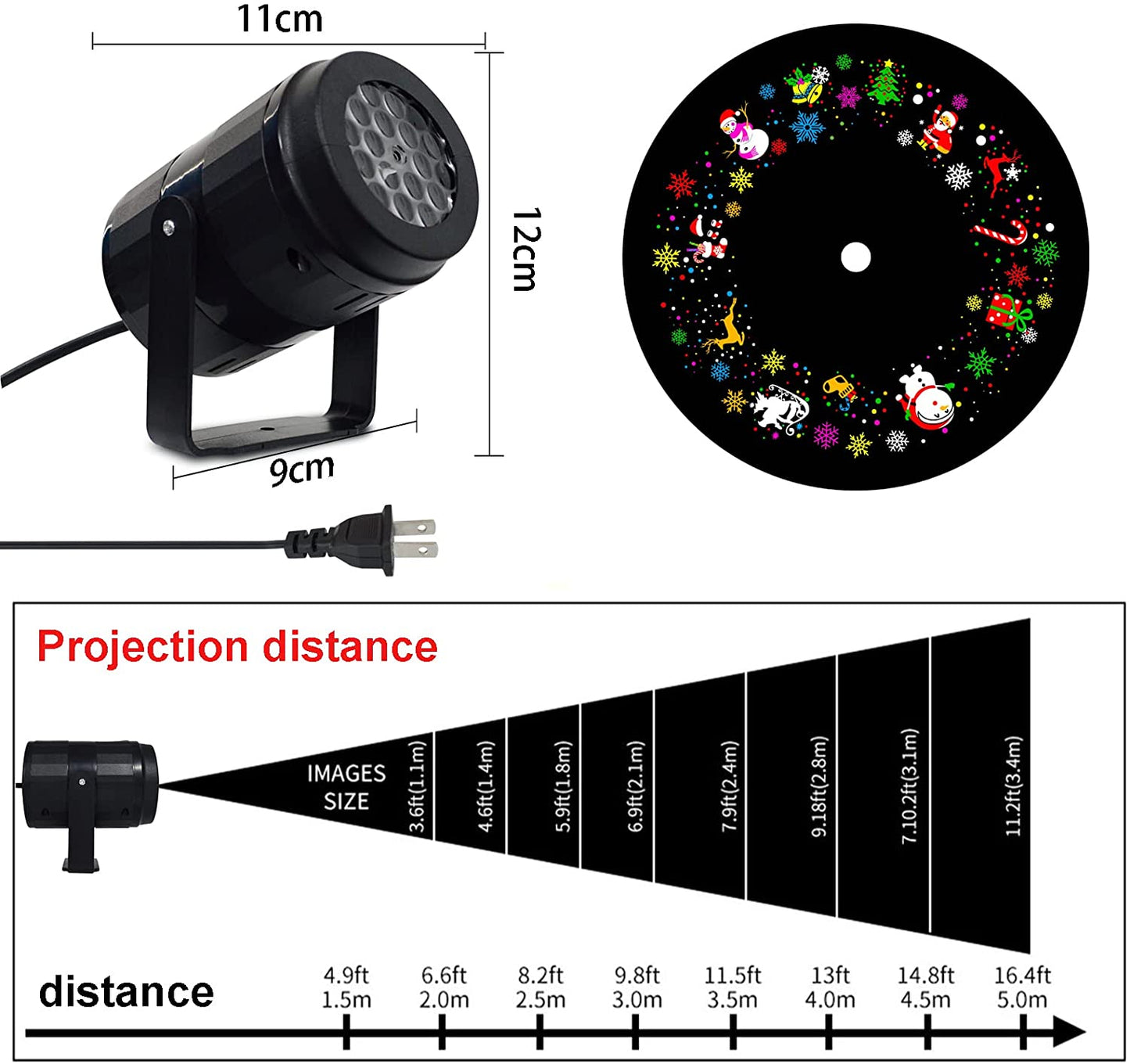 Lampe de projecteur de Noël à LED 16 lumières rotatives