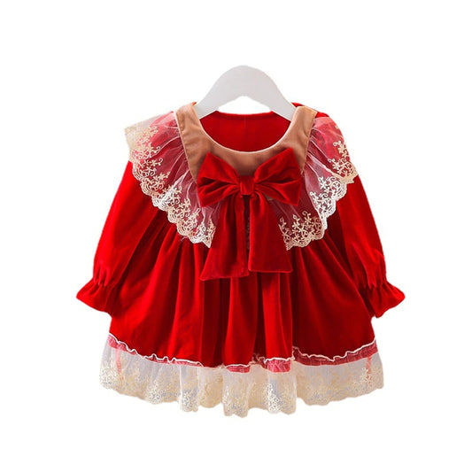 Hübsches Lolita Bow Red Velvet Partykleid für Babys