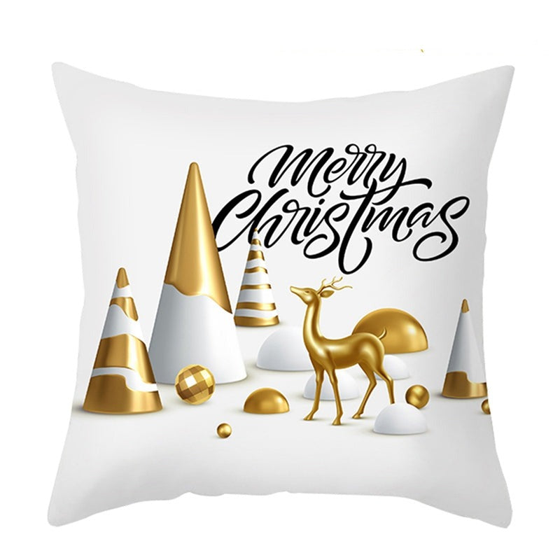 White cushion covers with Christmas prints golden deer