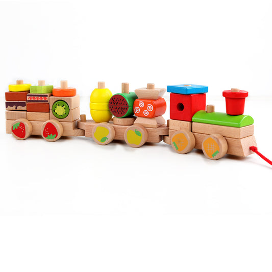 Petit train à tirer jouet éducatif en bois pour enfants de 3 ans