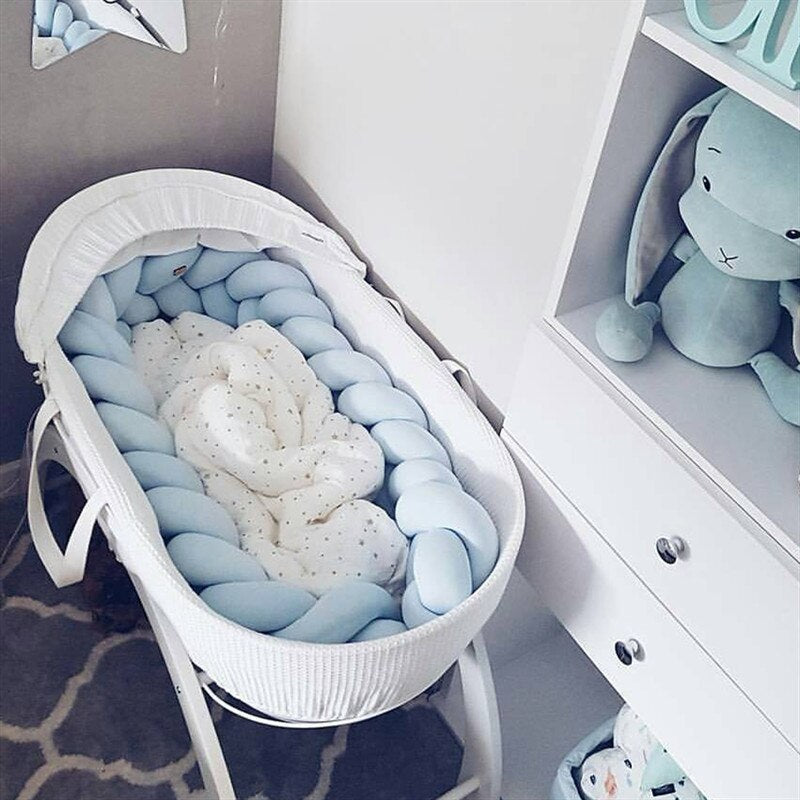 beautiful blue braided baby crib bumper in the cot - the toddly online baby shop