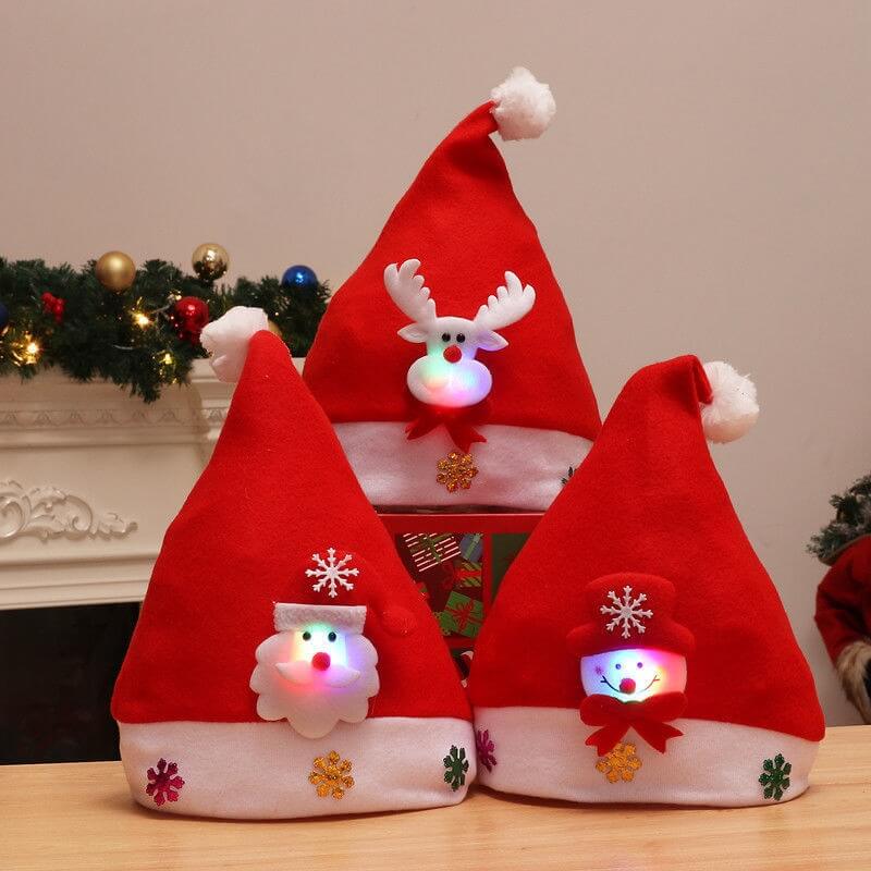 LED Christmas Hats Light Up Cap Rolig Santa Snowman Älg