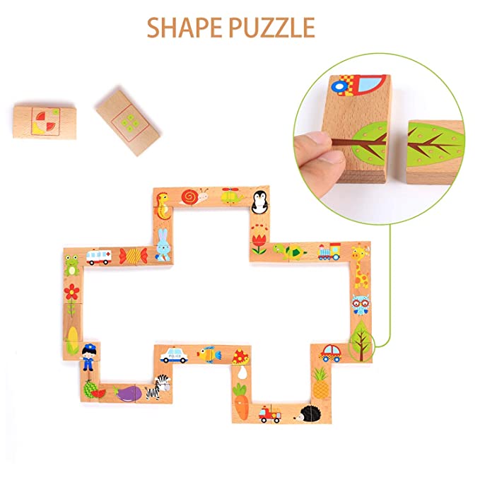 Wooden Domino Kids Puzzle Game Animal Cartoon Toys for Kids Wooden Blocks Wooden Toys for Kids Toddlers Toys - Thetoddly