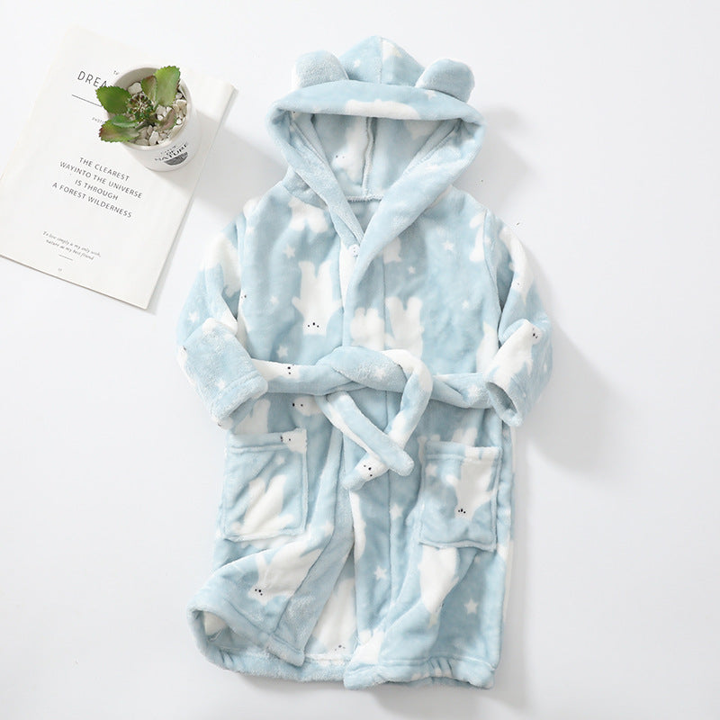 Kids Flannel Dressing Gown Girls and Boys Loungewear Robe