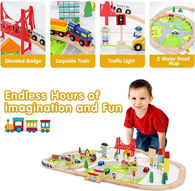 Town Train Track Building Set Wooden Train Toys for Kids – TheToddly