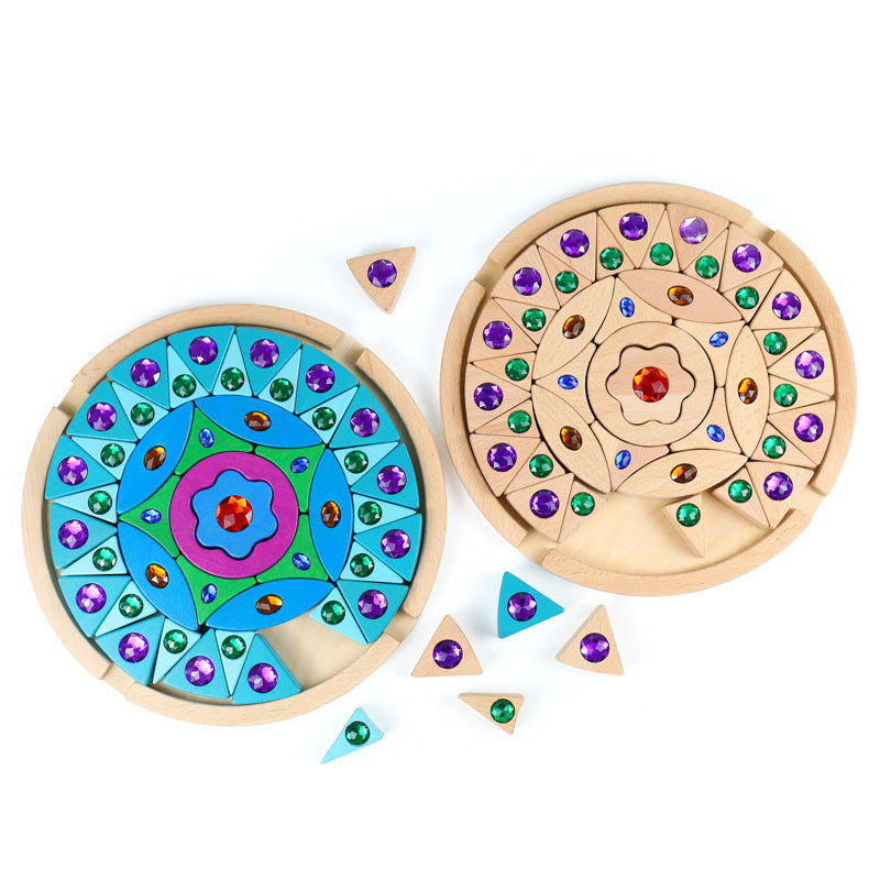 Mandala Jewel Bricks Blocs de construction en bois créatifs pour les enfants