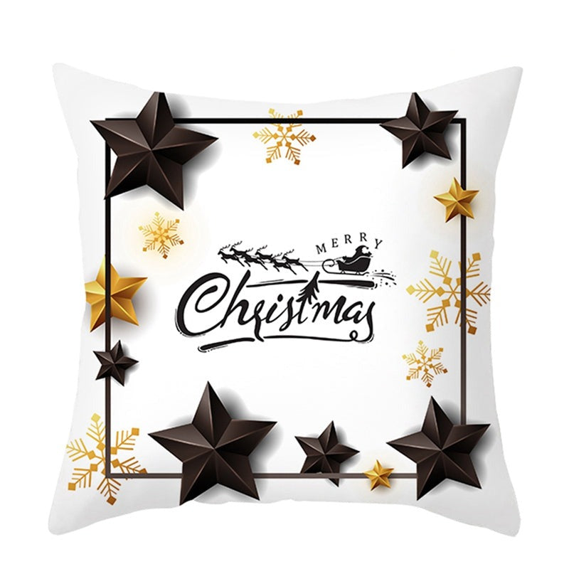 Christmas White Cushion Cover Black Stars