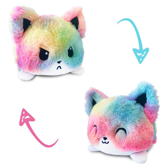 Flip Expression Plushie Happy and Sad Rainbow Animal Doll Cat