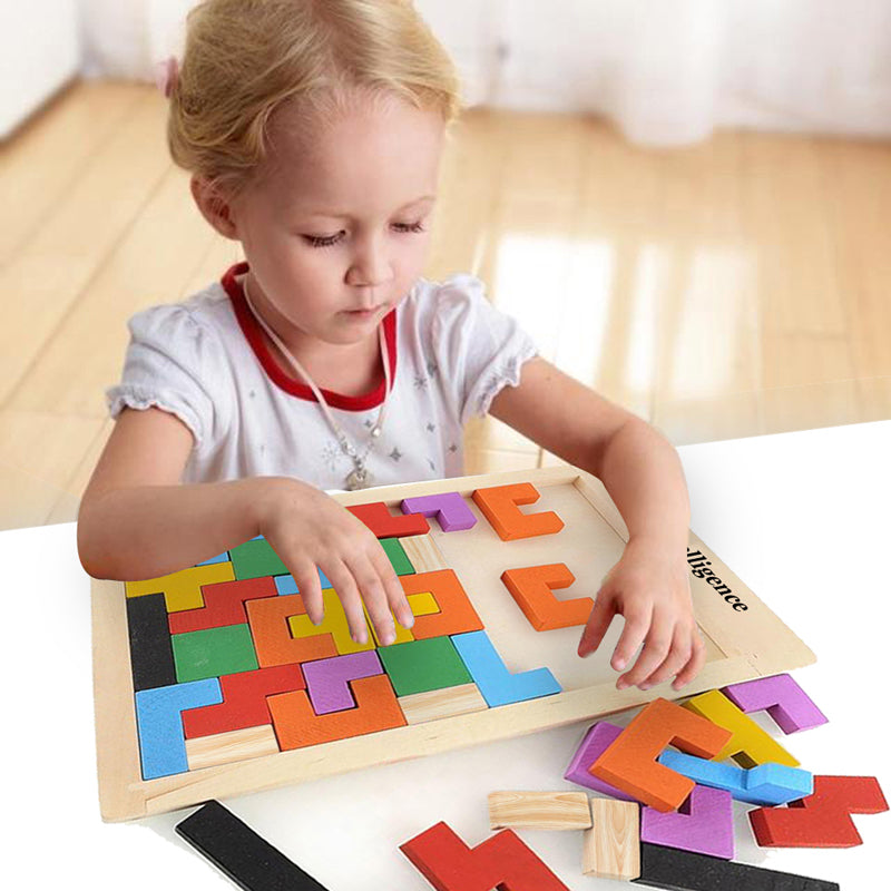 Tangram Tetris Jigsaw Puzzles Wooden Toy for Kids