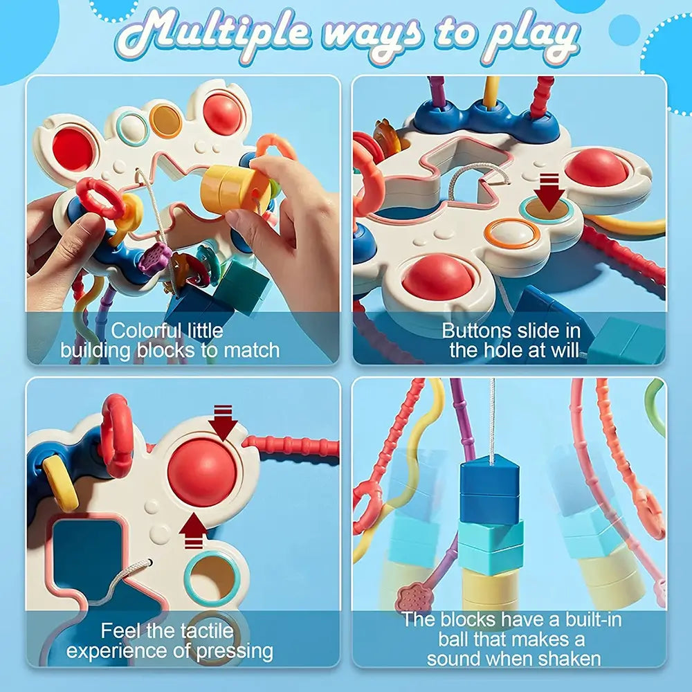 Bilibi Pull String Activity Toy for Toddlers Baby Toys Baby Travel Toys Pop it Toys Toddler Toys Toys for Kids Baby Silicone Toys Car Toys Colorful Toys Learning Toys TheToddly