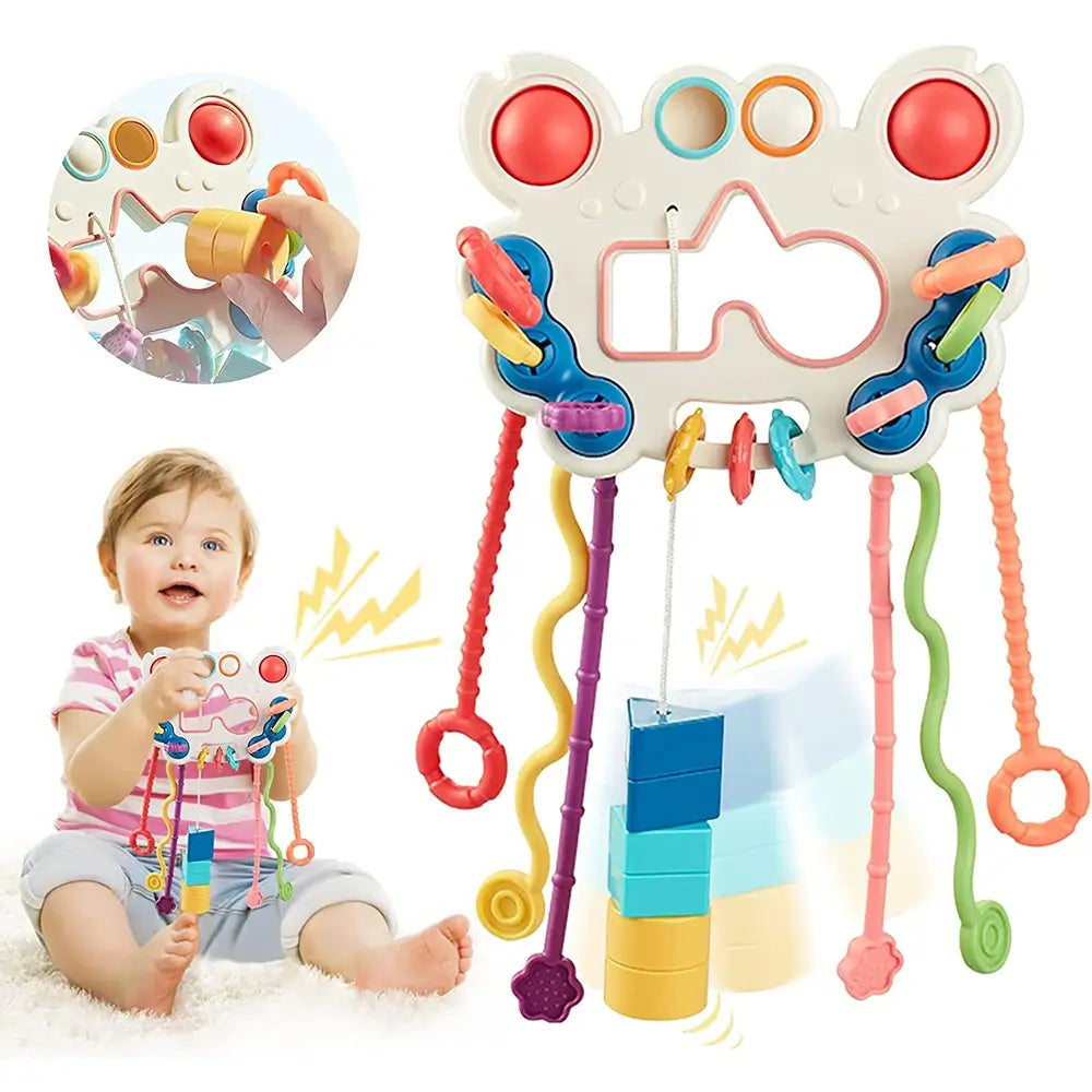 Bilibi Pull String Activity Toy for Toddlers Baby Toys Baby Travel Toys Pop it Toys Toddler Toys Toys for Kids Teether Ring Car Toys Colorful Toys Learning Toys TheToddly