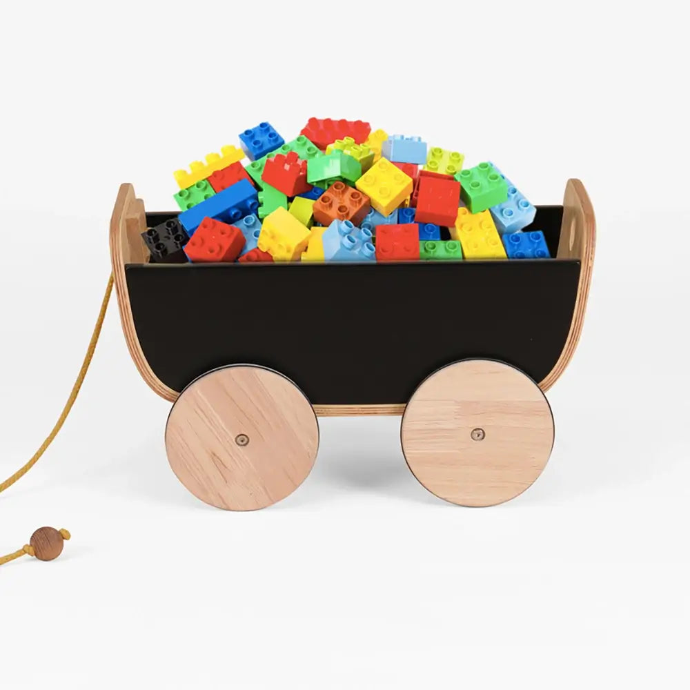 Credex Wooden Pull Wagon Black Toy Storage Pull Cart for Toddlers Drag Cart Push Pull Toys Baby Toys Ziehenwagen Chariot TheToddly