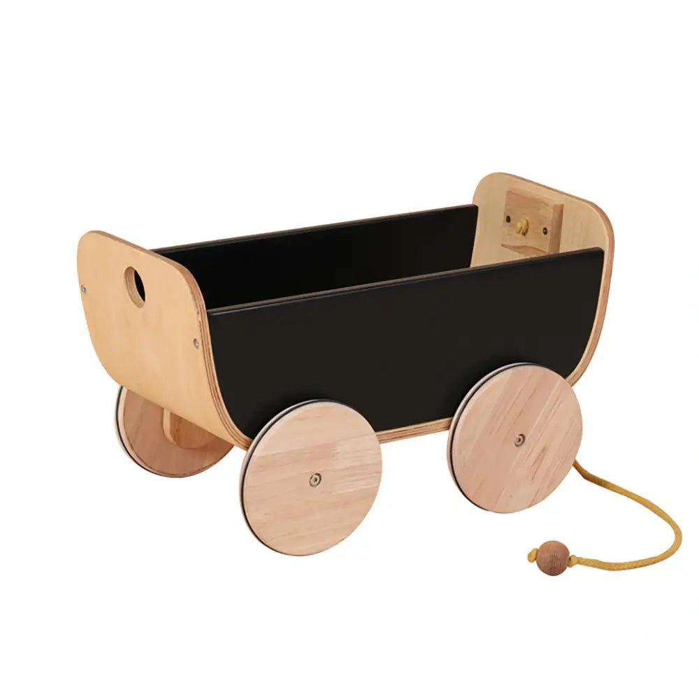 Credex Wooden Pull Wagon Black Toy Storage Pull Cart for Toddlers Drag Cart Push Pull Toys Baby Toys Ziehenwagen Chariot TheToddly