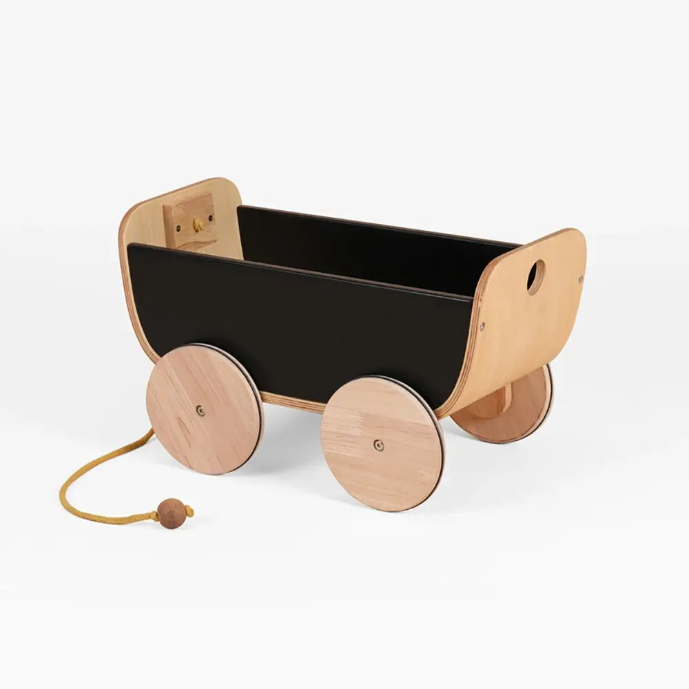 Credex Wooden Pull Wagon Black Toy Storage Pull Cart for Toddlers Drag Cart Push Pull Toys Baby Toys Ziehenwagen Chariot TheToddly