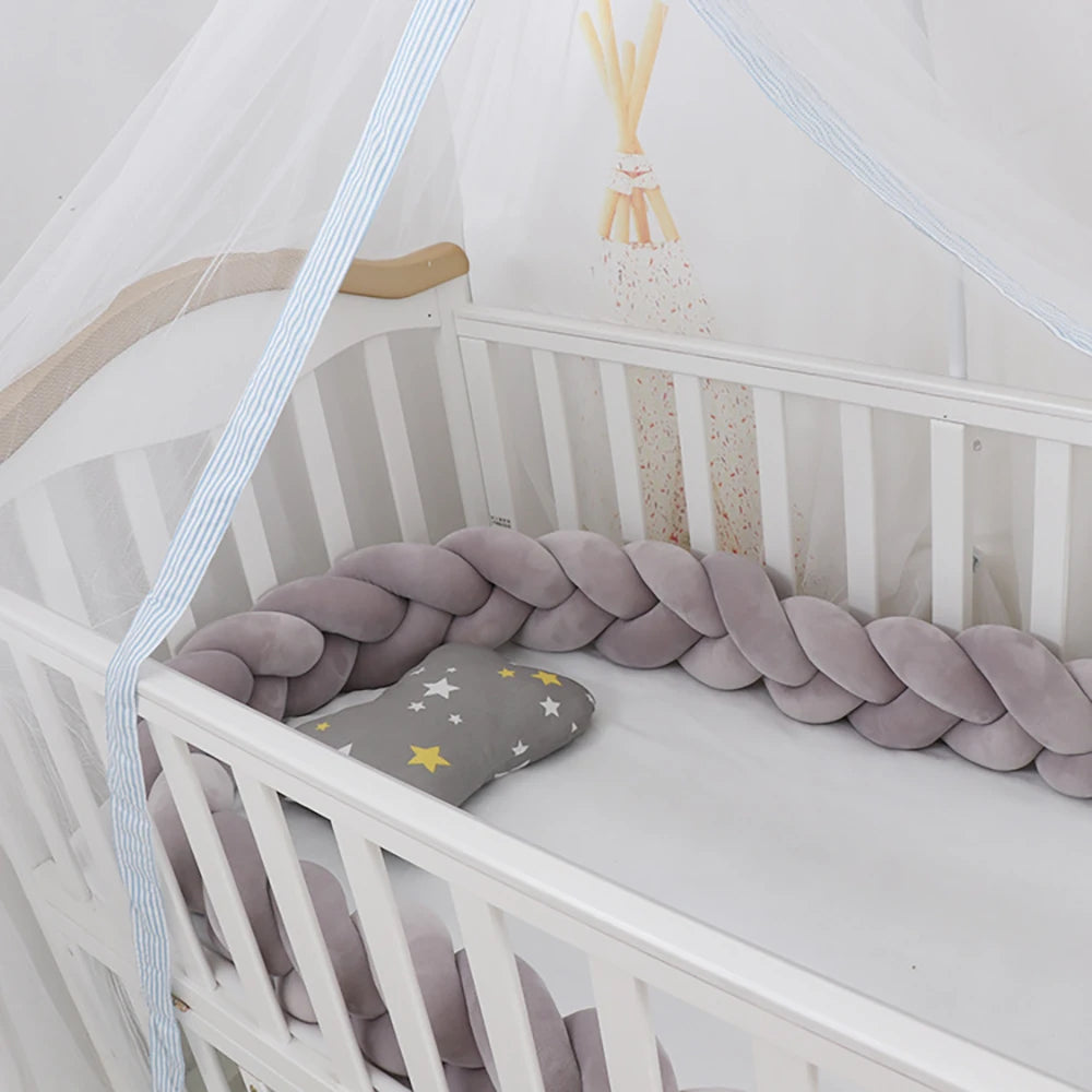 gray long interweaved baby bed bumper baby anti-collision crib liner thetoddly