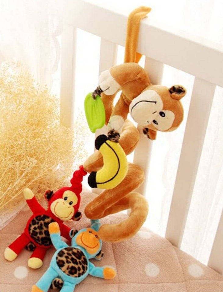 Plush Monkey Spiral Rattle Toy for Baby Cribs and Strollers