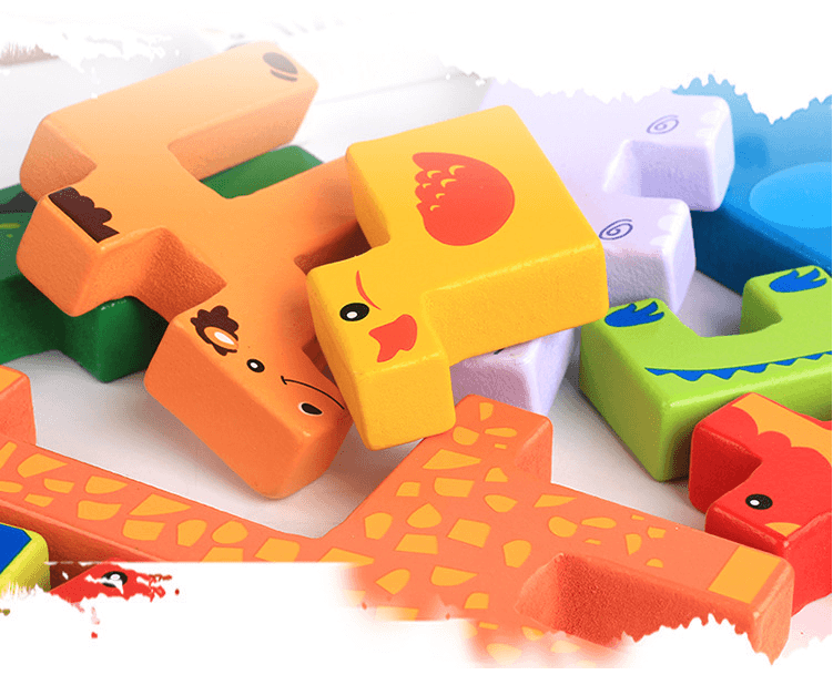 Ensemble de puzzle de blocs de construction d'animaux en bois créatifs pour enfants