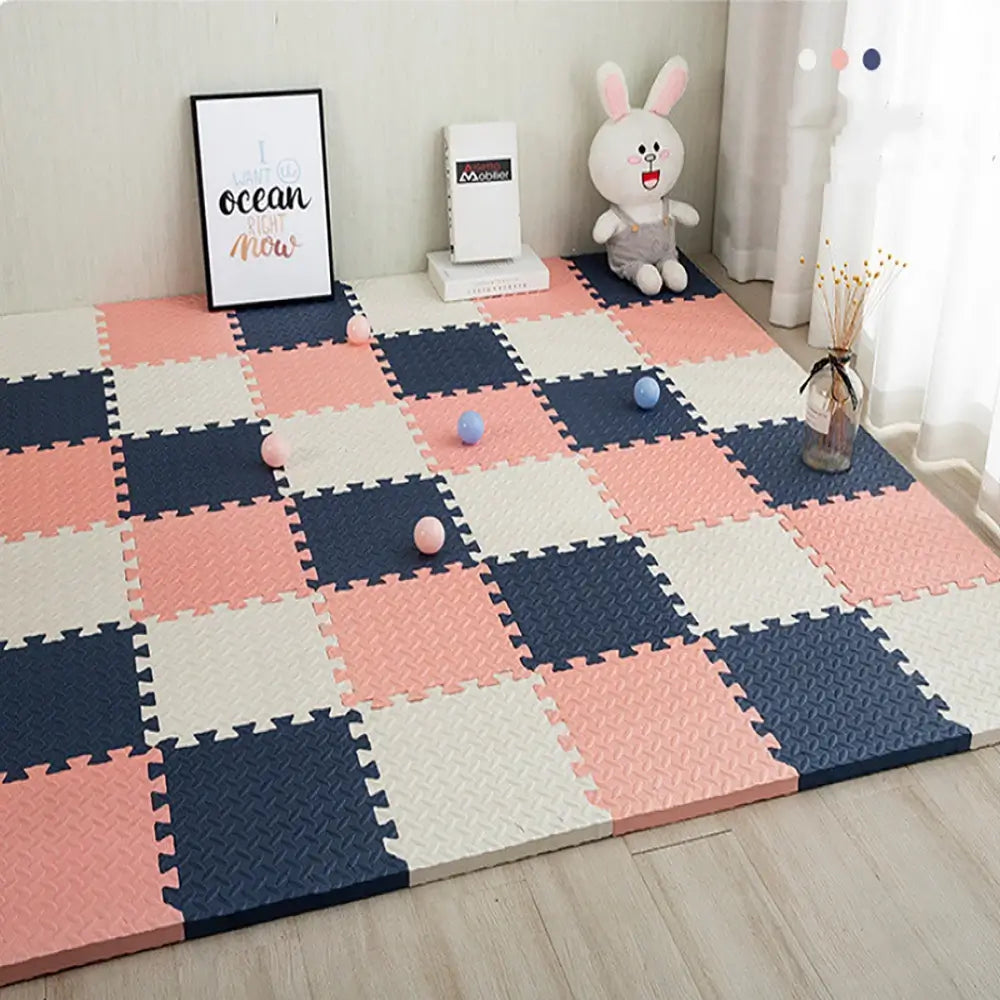 KEED Interlocking Baby Play Mat Tiles Soft Floor Foam Mat White Pink Marine Blue