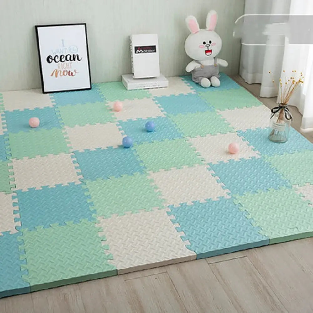 KEED Interlocking Baby Play Mat Tiles Soft Floor Foam Mat White green blue