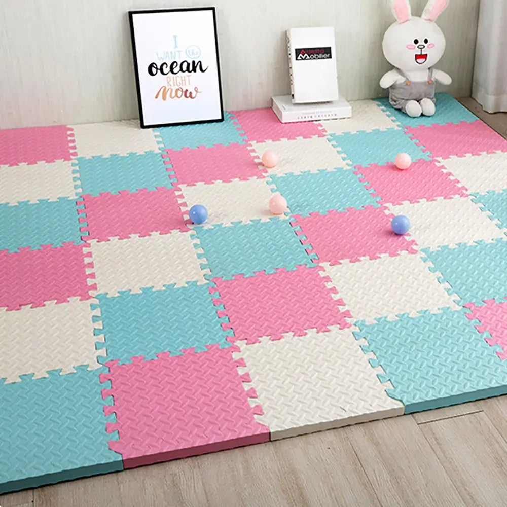 KEED Interlocking Baby Play Mat Tiles Soft Floor Foam Mat White pink blue