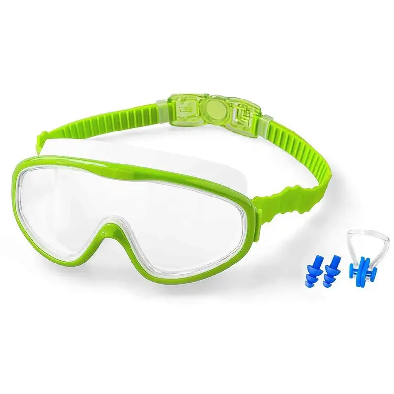 Kids Anti fog Swimming Goggles Anti UV Glasses with Earplugs Kids Swim Goggles Green White Children 3 8 years Wide Vision Anti Fog Anti UV Goggles for Toddlers TheToddly