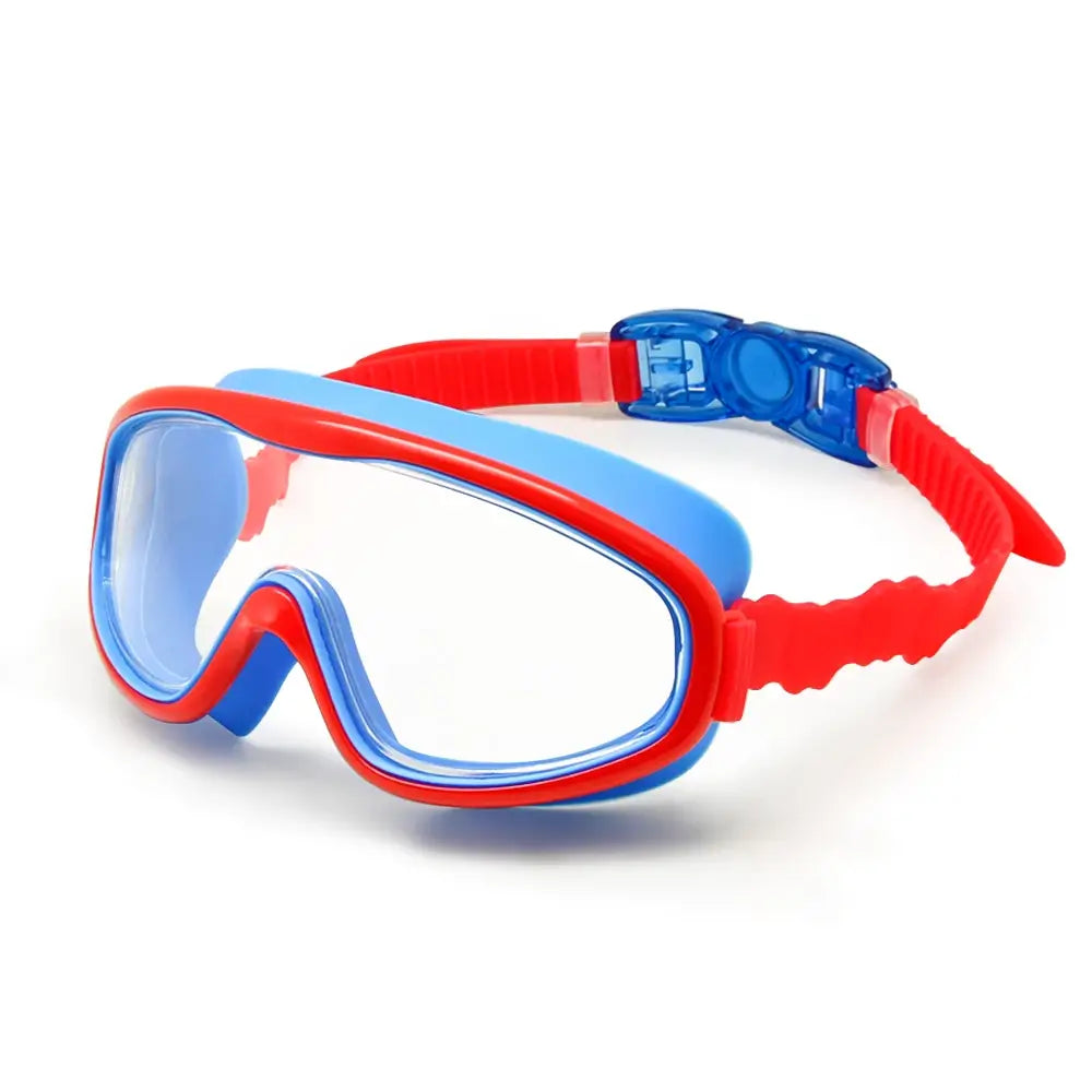 Kids Anti fog Swimming Goggles Anti UV Glasses with Earplugs Kids Swim Goggles Red Blue Children 3 14 years Wide Vision Antibeschlag Schwimmbrille für Kinder Zwembril Simglasögon TheToddly