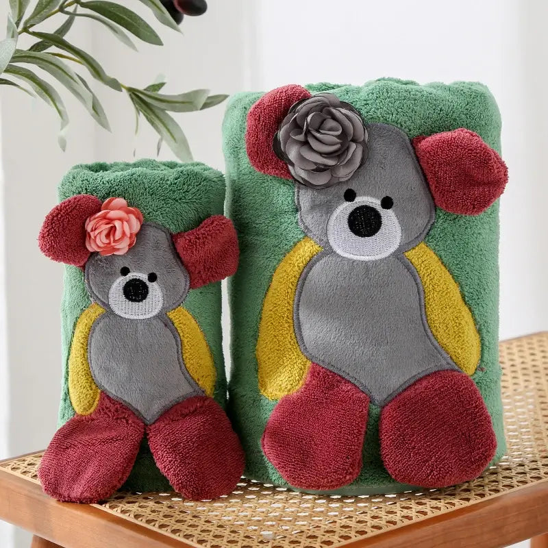 LittleNell Mother Kids Towel Teddy Bear Applique Hand Towel Kids Bath Towel for Kids Barn Handdukar Duschdukar Kinder Handtuch TheToddly