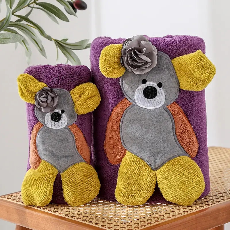 LittleNell Mother Kids Towel Teddy Bear Applique Hand Towel Kids Bath Towel for Kids Barn Handdukar Duschdukar Kinder Handtuch TheToddly