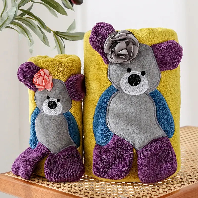 LittleNell Mother Kids Towel Teddy Bear Applique Hand Towel Kids Bath Towel for Kids Barn Handdukar Duschdukar Kinder Handtuch TheToddly