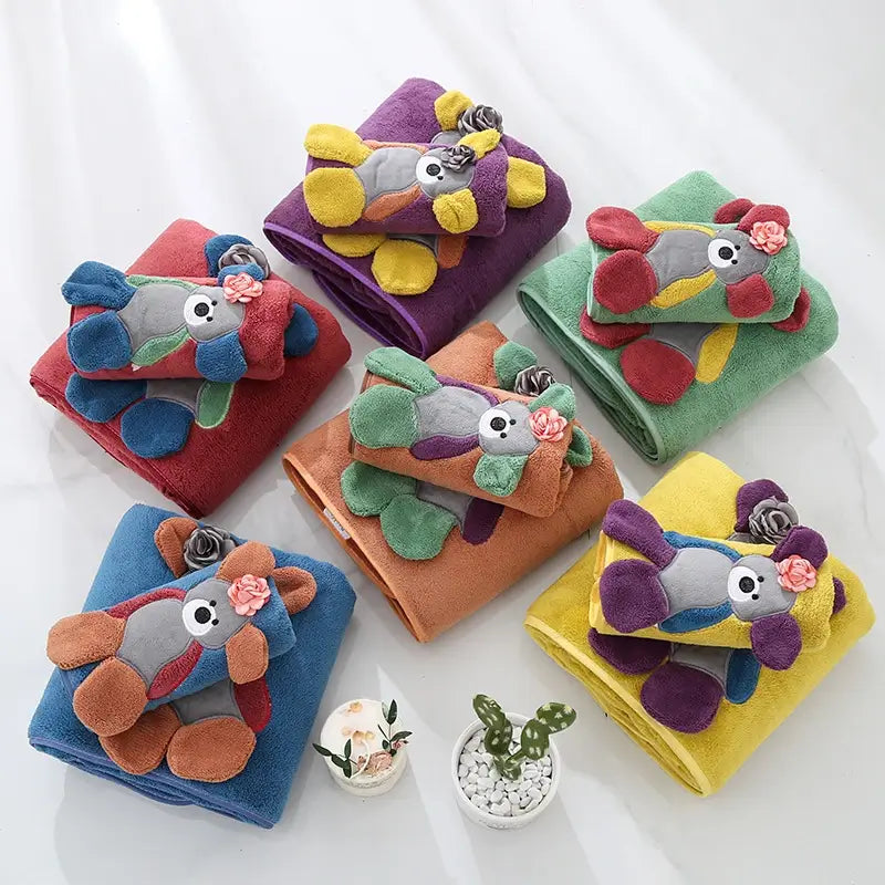 LittleNell Mother Kids Towel Teddy Bear Applique Hand Towel Kids Bath Towel for Kids Barn Handdukar Duschdukar Kinder Handtuch TheToddly