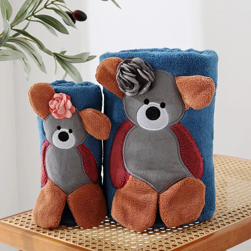 LittleNell Mother Kids Towel Teddy Bear Applique Hand Towel Kids Bath Towel for Kids Barn Handdukar Duschdukar Kinder Handtuch TheToddly