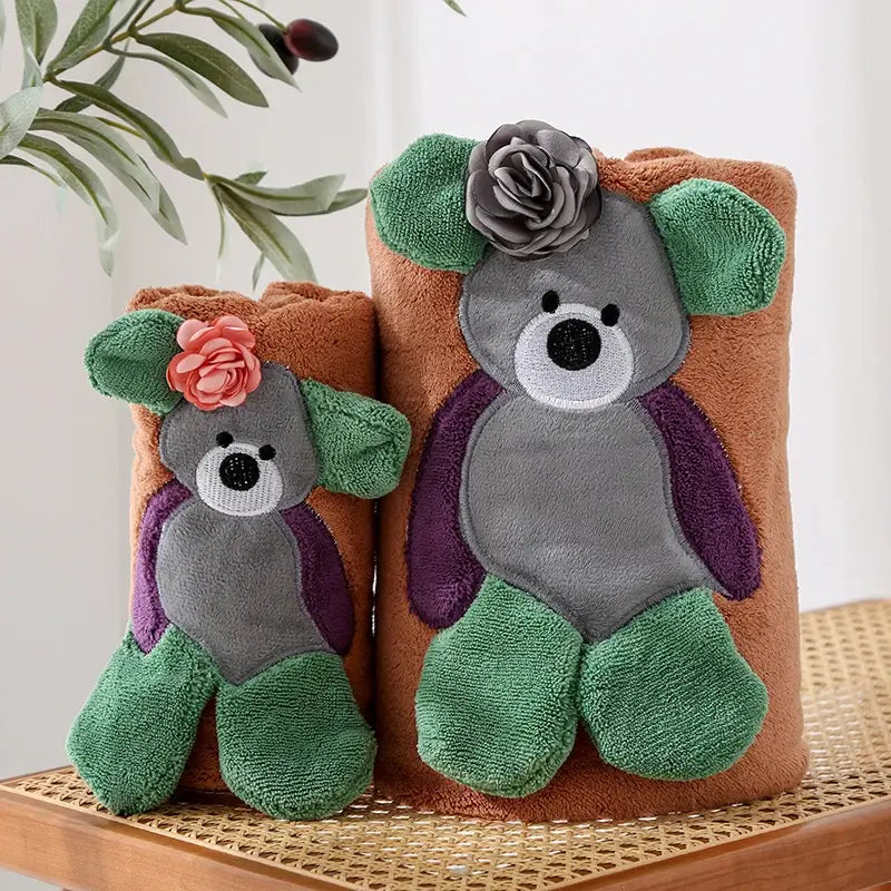 LittleNell Mother Kids Towel Teddy Bear Applique Hand Towel Kids Bath Towel for Kids Barn Handdukar Duschdukar Kinder Handtuch TheToddly