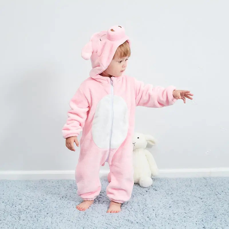 LittleOnes Hooded Jumpsuit for Toddlers Romper Baby Boys Girls Baby Clothing Toddler Infant Pajamas Winter Baby Clothes Pink Pig Costume Romper Baby TheToddly