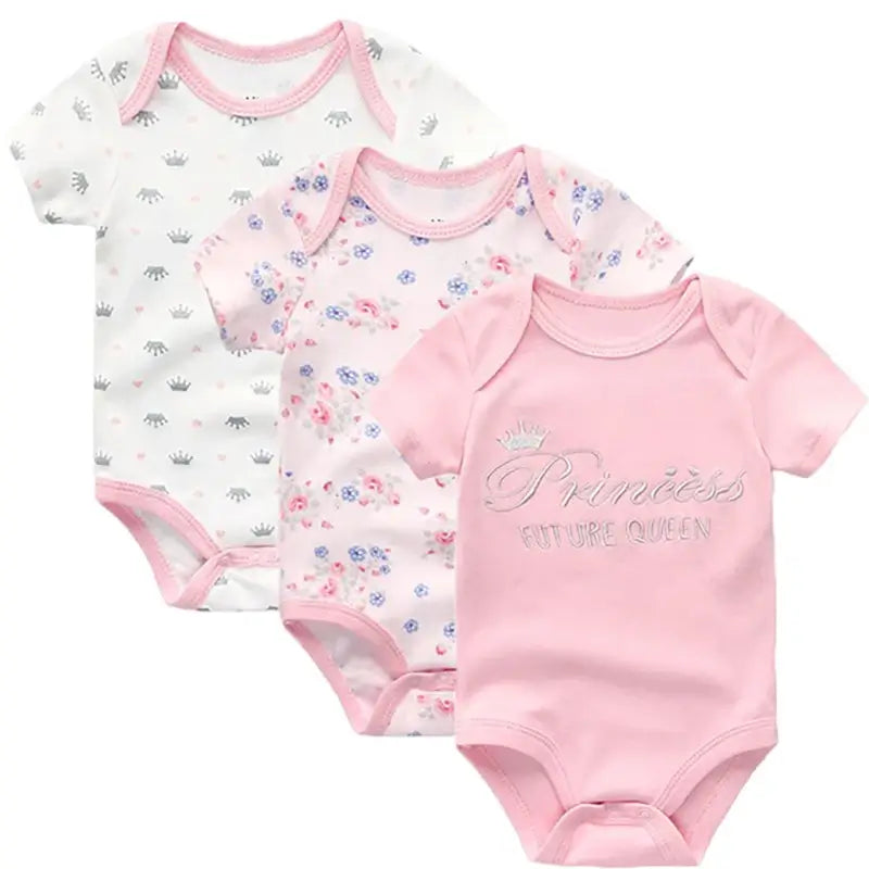 Newborn Baby Girl Bodysuits 3-Pack Pink Cotton BabyClothes TheToddly.com