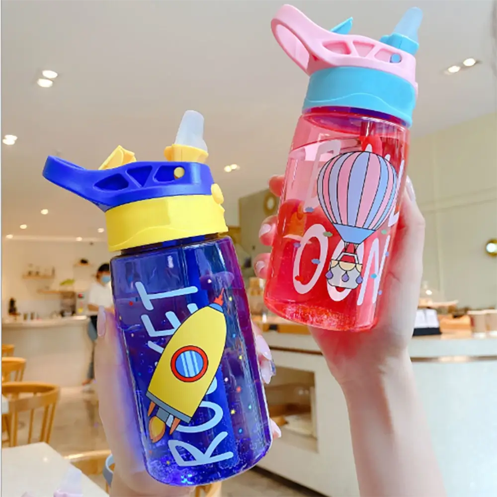 Popup Straw Water Bottle 480ml Kids Drinking Bottle Blue and Pink Children Water Bottles Sipper Bottle For Kids Toddlers Drinking Bottle Wasserflasche bouteille d'eau waterfles vattenflaska TheToddly