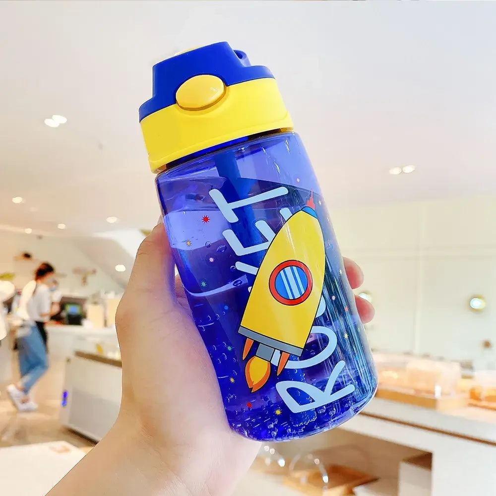 Popup Straw Water Bottle 480ml Kids Drinking Bottle Blue Yellow Children Water Bottles Sipper Bottle For Kids Toddlers Drinking Bottle Wasserflasche bouteille d'eau waterfles vattenflaska TheToddly