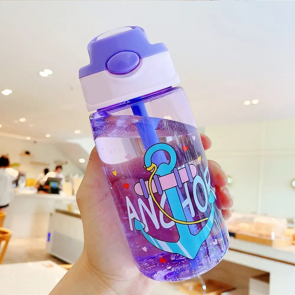 Popup Straw Water Bottle 480ml Kids Drinking Bottle Purple Children Water Bottles Sipper Bottle For Kids Toddlers Drinking Bottle Wasserflasche bouteille d'eau waterfles vattenflaska TheToddly